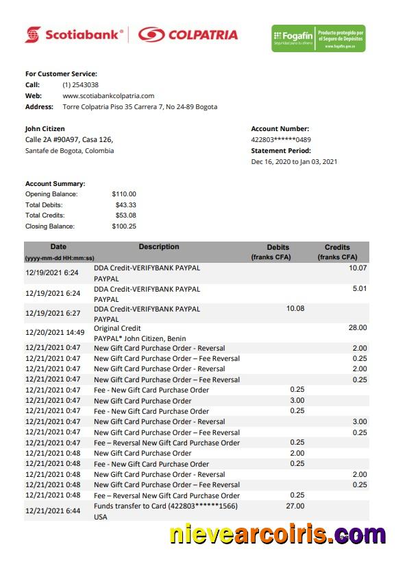Colombia Scotiabank Colpatria excel pdf